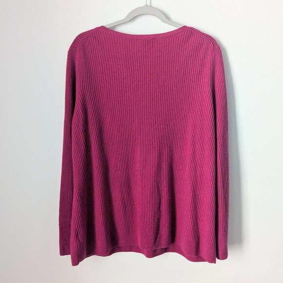 Talbots 100% Cashmere Fuchsia / Magenta V-neck Sweater - Picture 2 of 6